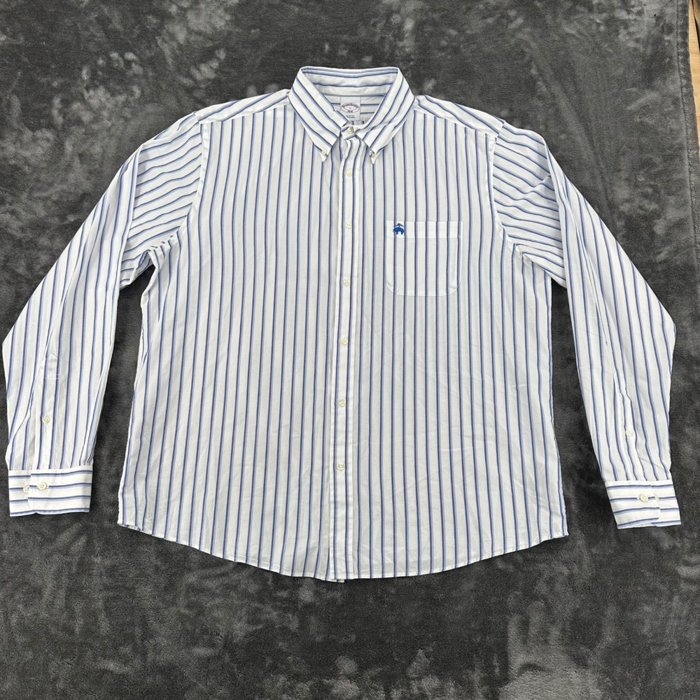 Brooks Brothers 1818 Mens Large Blue White Striped Cotton Button Down Shirt L - Picture 3 of 7